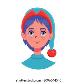 Elf portrait in a hat on a white background