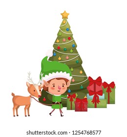 elf with reindeer and christmas tree avatar character