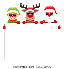 Elf Reindeer And Santa Claus Sunglasses Holding Empty Label