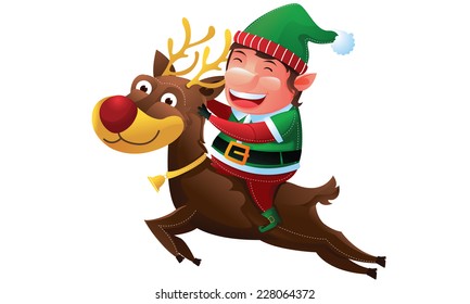 Elf riding a reindeer in Christmas 