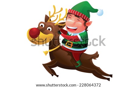 Elf Riding Reindeer Christmas Stock Vector (Royalty Free) 228064372 ...