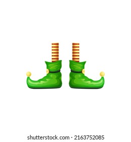 Elf or saint patrick day character legs elements isolated. Vector cute feet in striped stocking, carnival spring fest costume clothing. Leprechaun legs, green shoes, striped stockings, cartoon limbs