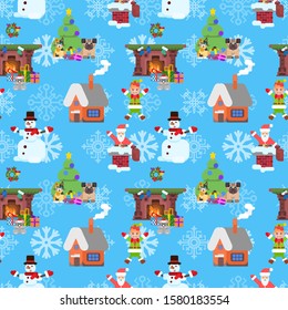 Elf and Santa. flat seamless pattern for christmas. vector work stock