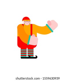 Elf Santa isolated. Little Christmas Helper. Xmas and New Year Vector Illustration