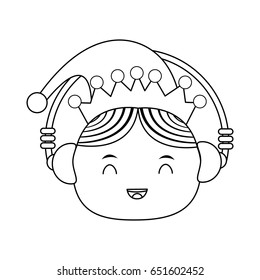 elf or santas helper wearing ear muffs christmas character icon 