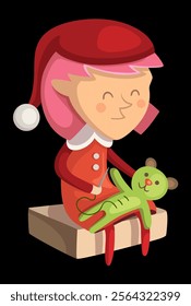 Elf sewing green toy vector illustration