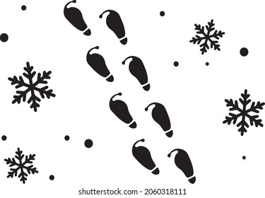 Impresión de zapatos elf. Plano de huella. Pasos de temporada de vacaciones, símbolo negro plano simple sobre fondo blanco. Ilustración del icono de huella. Y símbolo de bonificación para Año Nuevo - Elf. Icono de vector