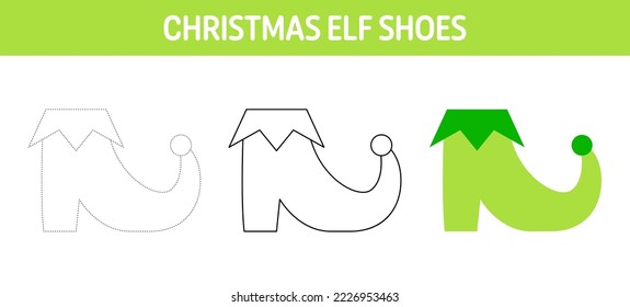 Elf Shoes tracing and coloring worksheet for kids