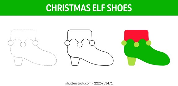 Elf Shoes tracing and coloring worksheet for kids