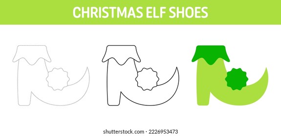 Elf Shoes tracing and coloring worksheet for kids