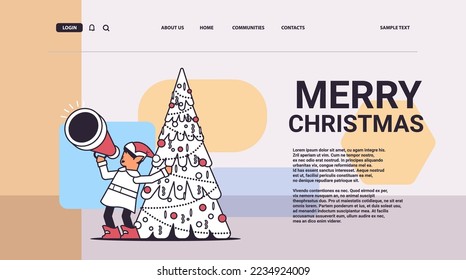 elf shouting in megaphone santa helper making announcement new year and christmas holidays celebration