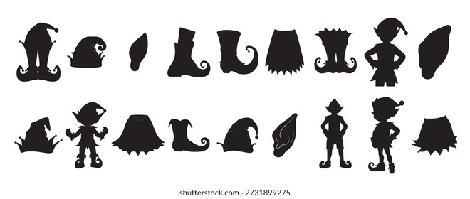 Elf Silhouette Branco Fundo Vetor Ilustração