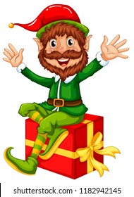 An elf sitting on big gift box illustration