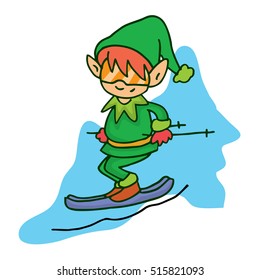 Elf ski helpers CHristmas vector art