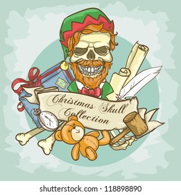 Elf skull logo design - Vintage Christmas Skull Collection