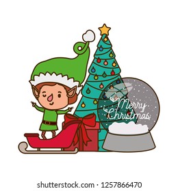 elf with sled and christmas tree avatar character