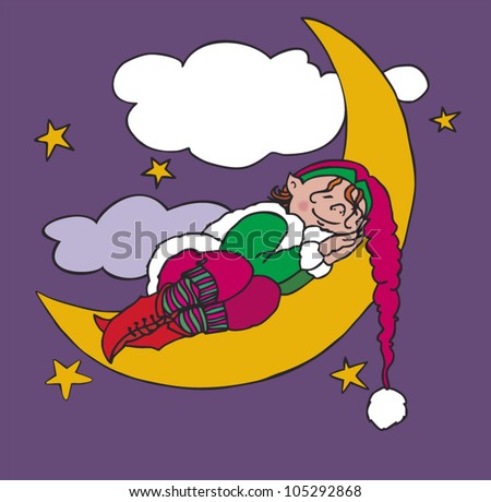elf sleeping on moon stock vector royalty free 105292868