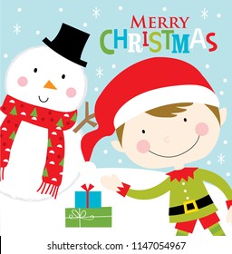 elf and snowman christmas greeting card