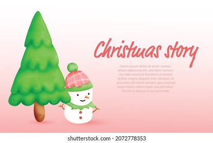 elf snowman stand under the christmas tree with christmas story wording.it is so sweet and cute design cartoon character in winter season.
