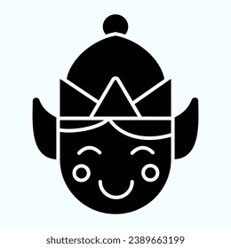 Elf solid icon. Santa tiny helper person smilling face with hat. Christmas vector design concept, glyph style pictogram on white background, use for web and app. Eps 10