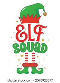 Elf Squad - frase para el bebé de Navidad, ropa de niño o sudaderas feas. Letras dibujadas a mano para tarjetas de felicitación de Navidad, invitaciones. Bien por camisetas, taza, regalo, imprenta. El pequeño ayudante de Santa.