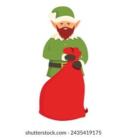 Elf take red big sack icon cartoon vector. Fairy tale party. Christmas happy winter