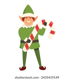 Elf take sweet stick icon cartoon vector. Holiday party xmas. Folk present joy
