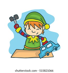 Elf with toy cartoon Christmas stock