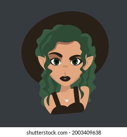 Elf witch portrait, vector graphics