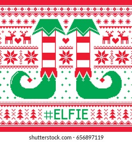 #Elfie, Elfie Christmas seamless pattern, ugly jumper decoration with elf legs