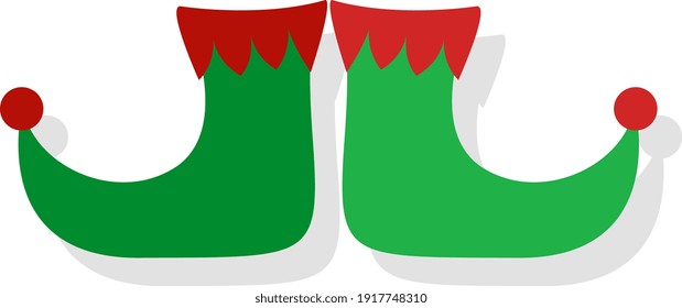 Elfs green shoes, illustration, vector on white background.
