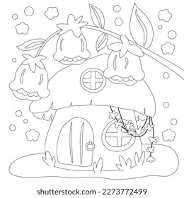 Elf's house coloring page. bluebells, 
mushroom house