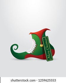 Elf's shoe with a Merry Christmas message for a holiday greeting card
