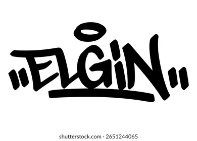 Elgin graffiti tag in bold black ink. Hand drawn street art style with strong urban vibe and clean lettering vector feel.
