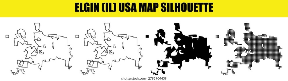 Elgin il usa map outline filled silhouette dotted representation geographic boundaries administrative area urban landscape city map vector illustration.