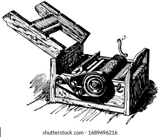 Eli Whitney Cotton Gin, vintage illustration.