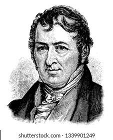 Eli Whitney Jr. 1765 to 1825 he was an American inventor famous for inventing the cotton gin vintage line drawing or engraving illustration