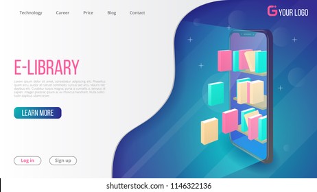 E-library Concept. Isometric vector illustration