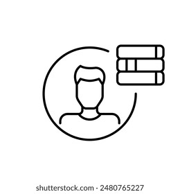 E-library member. Male user avatar. Membership or user identity within an online library. Personalized experience. Editable vector icon