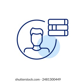 E-library member. Male user avatar. Membership or user identity within an online library. Personalized experience. Vector icon