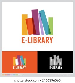 E-Library or online bookstore. Digital Library icon. Elements of transparency, like colored books on a shelf. Identity