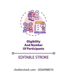 Eligibility And Participants Number Concept Icon. Clinical Trial Protocol Idea Thin Line Illustration. Volunteers Identifying And Recruiting. Vector Isolated Outline RGB Color Drawing. Editable Stroke