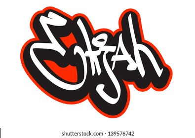 Elijah graffiti font style name. Hip-hop design template for t-shirt, sticker or badge