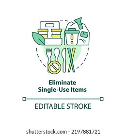 Eliminate single-use items concept icon. Transitioning into zero-waste lifestyle abstract idea thin line illustration. Isolated outline drawing. Editable stroke. Arial, Myriad Pro-Bold fonts used