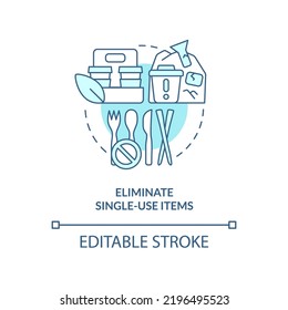 Eliminate single-use items turquoise concept icon. Transitioning into zero-waste abstract idea thin line illustration. Isolated outline drawing. Editable stroke. Arial, Myriad Pro-Bold fonts used