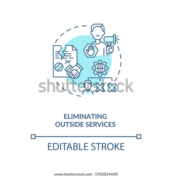 Eliminating outside services concept icon. Cost\
reduction strategy idea thin line illustration. Reducing\
unnecessary costs. Profit grow. Vector isolated outline RGB color\
drawing. Editable\
stroke