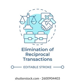 Elimination of reciprocal transactions soft blue concept icon. Benefit of intercompany accounting processes. Round shape line illustration. Abstract idea. Graphic design. Easy to use in booklet