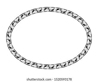 elips or oval frames with seafood themes, frames for young children, animal picture frames with black and isolated white background.