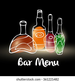 Elite alcohol. Vector bar menu logo in linear style - wine and drinks icons and signs. 