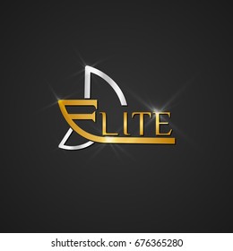 Elite Club Logo Design, Glossy Icon Logo For Luxury Branding With Gold And Silver Colors. Vector Symbol Eps10 Isolated In Black Background.